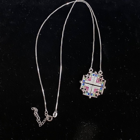 Sterling Silver Jerusalem Cross with Cubic Zirconia Two-Way Magnetic Pendant - Picture 6 of 6